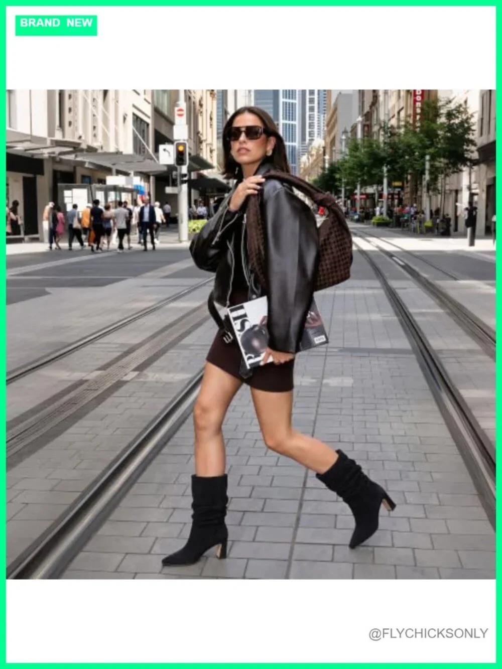 Faux Suede Mid-Calf Slouchy Boots Square Toe Block Heel Slip-On
